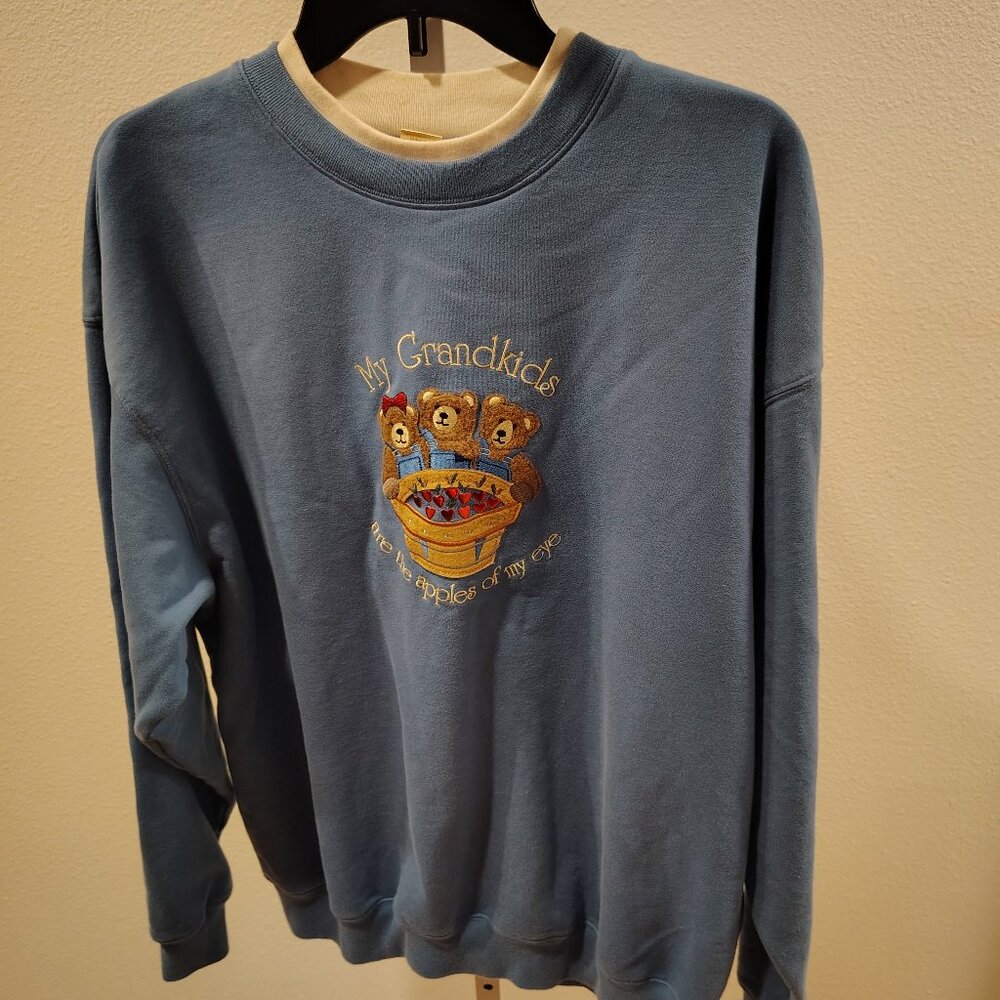 M&C Sportswear Grandma Sweatshirt Size XL Pullover Crewneck Blue Vintage